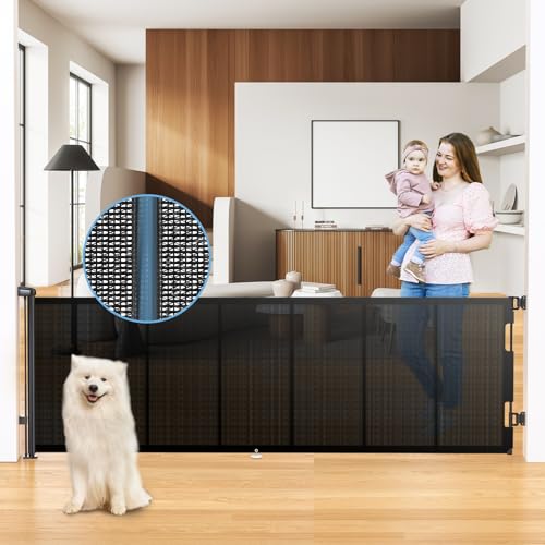 HAMOPY 120 Inch Reinforced Strip Extra Wide Retractable Baby Gate, 33" Tall, Prevent Crawling Through, Wide Extra Long Child Safety Gate for Indoor Baby Fence, Outdoor, Stairs, Deck(Black) - color: Bk-l