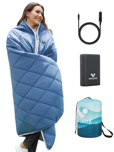 Wearable Heated Blanket,12V Cordless 15000 mAh,3 Heating Set | Cordless heating pad design,Battery Operated,Sherpa Lining,Heated Shawl Throw Blanket for Car,Camping,Backpacking,Hiking - color: Blue