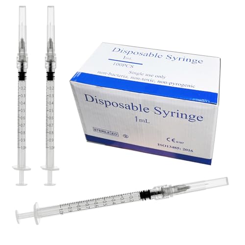 100 Pack 1ml with 27Ga 1/2 Inch Lab Luer Lock | Individually Wrapped - style: 1ML-27ga