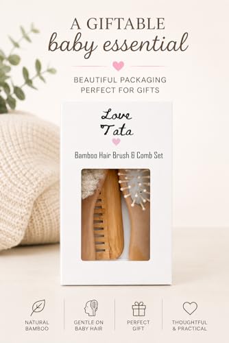 Luxury Baby Brush Set 3-Piece Bamboo Hair Brush & Comb Kit – Soft Goat Bristle Brush, Wooden Comb & Massage Brush for Newborns, Infants & Toddlers – Gentle Cradle Cap Care
