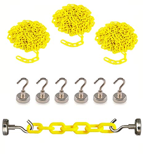 3 PCS 13 Feet Yellow Plastic Safety Barrier Chain with 6 Magnetic Hooks | Loading Dock Kit | Caution Security Chain Safety Chain for Crowd Control, Construction Site | Safety Barrier