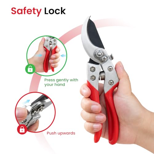 AGRICUT Pruning Shears, 7/8-Inch Cut Capacity Hand Clippers, Bypass Pruners, Gardening Scissors with Sharp Steel Blade (Aluminum Handle, High Carbon Steel) - style: Aluminum Handle, High Carbon Steel