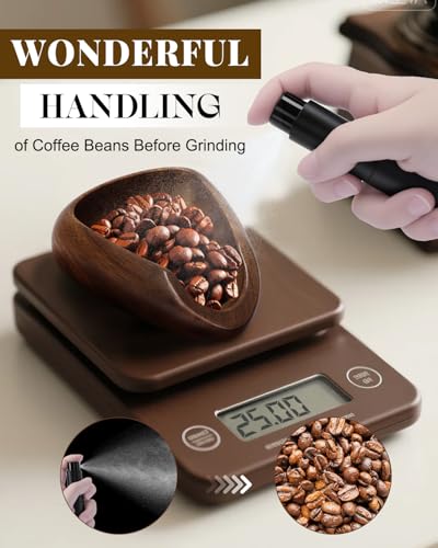 Walnut Dosing Tray, 15ml Spoon, 10ml Coffee Spray Bottle | Coffee Bean Dosing Cup Set, Stainless Steel Measuring Spoon, Espresso Accessories for Baristas and Home Brewers - color: Walnut Cup + Spray Bottle + Spoon, size: 3 Pack