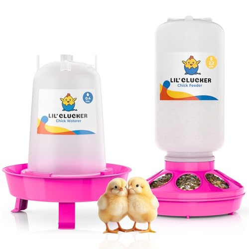 Lil'Clucker 1L Chick Feeder, 1.5L Chicken Waterer - No Leakage Chick Feeder and Waterer Kit, Durable Chicken Water Feeder, Chicken Feeder and Waterer Set, Poultry Waterer (Pink) - color: Pink