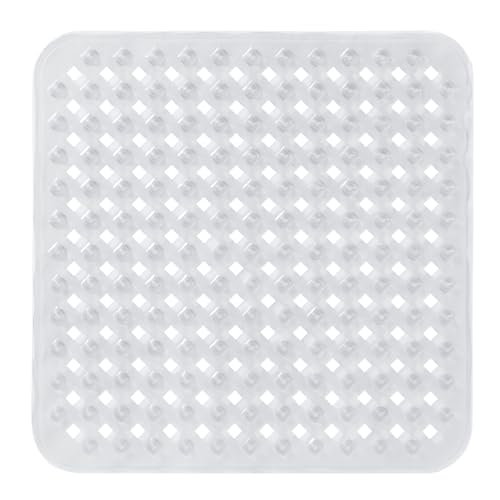Yimobra Square Shower Mat Non Slip, Super Strong Suction Cups, 21"X21" Bath Tub Mat with Drain Holes, Machine Washable Fast Draining Bath Mats, Bathroom Essentials,Clear - color: Clear, size: 21 X 21 Inch