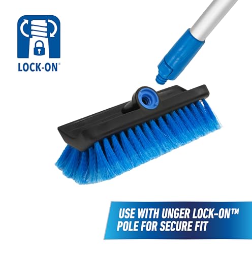 Unger Professional Lock-On HydroPower 10” Bi-Level Soft Wash Brush, Compatible with Waterflow Poles, Outdoor Cleaning Supplies, Great for Patios, Siding, Windows, Cars, and Boats - size: 10 inches (Pack of 1), style: Multi-Angle Wash Brush
