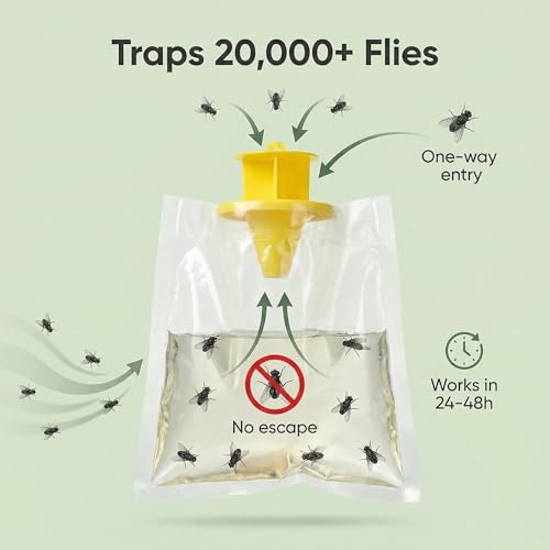 8-Pack Hanging Fly Trap Set with Disposable Bags; Includes Bait, Non-Toxic; Ideal for Backyards, Farms, Barns, Patios, and Gardens