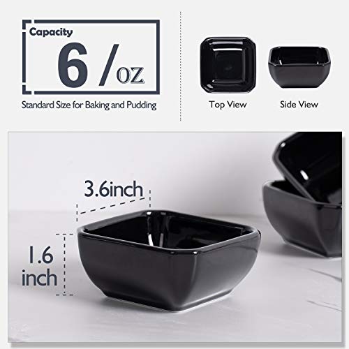 DELLING 6 Oz Square Porcelain Ramekins Set of 6, Oven Safe Creme Brulee Ramekins - Black Ceramic Souffle Dishes, Dishwasher Microwave Freezer Safe Baking Cups for Dessert Custard Pudding - color: Black, size: 6oz