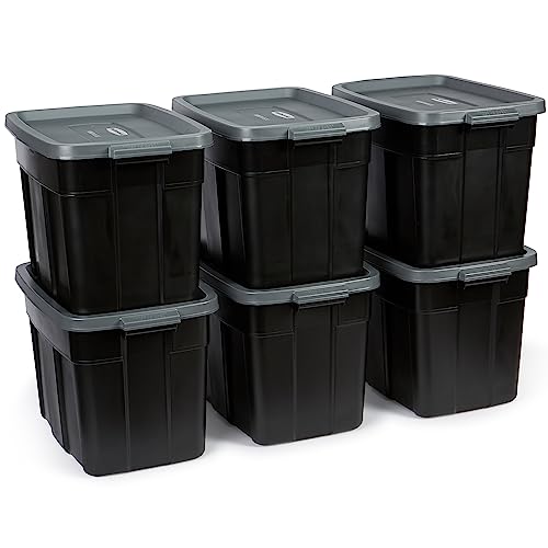 Rubbermaid Roughneck Tote Durable 18 Gallon Stackable Plastic Storage Containers with Lids and Easy Carry Handles, Pack of 6, Black/Cool Gray - size: 18 Gal - 6 Pack