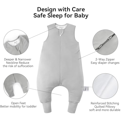 BubblePanda Rayon Made from Bamboo Sleep Sack with Feet 3t-4t 2.5 Tog | Toddler Sleep Sacks with Legs, Soft Walker Sleeping Sack, Baby Wearable Blanket, 2-Way Zipper, Extra Long, Storm, X-Large - color: Storm, size: XL(3-4T)