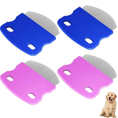 4 Pack Eye Comb, Stainless Steel Pet Tear Stain Professional Remover, Dog Cat Flea Lice Grooming Combs with Gentle Rounded Teeth, Eye Gunk Removal, Dematting Tool for Small, Medium & Large Pets