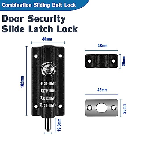 Combination Door Security Slide Latch Lock,V·RESOURCING® High Security 4 Digit Pin Dial Gate Lock for Sheds, Home Reinforcement, barns, Fences, childproofing, cupboards, Workshop - color: 1Pack & Black Combination Lock