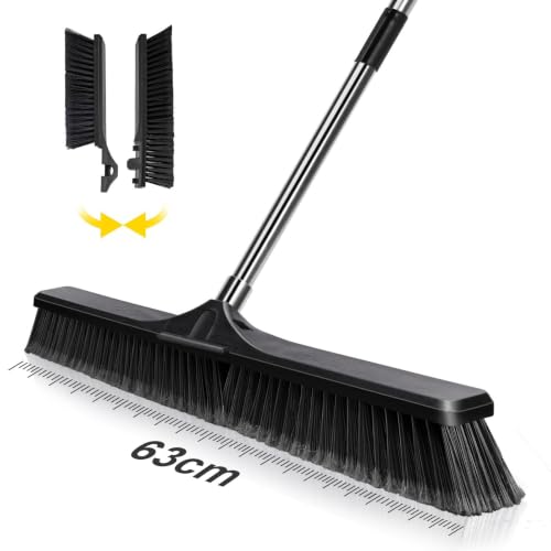 Masthome 24.8" Push Broom Heavy Duty Outdoor Stiff Bristle for Garage&Patio | 6-Layer Stiff Bristles|45° Angled Joint|Adjustable 47.2-56.9" Handle|Patio Garage Yard Concrete Cleaner|Non-Slip Rust Grip - color: Push Broom-black
