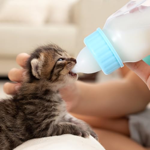 POPETPOP Kitten Feeder Bottle Set 4Oz with Leakproof Baffle Cleaning Brush Pet Nursing Kit for Puppies Newborn Small Animals Food Grade Material