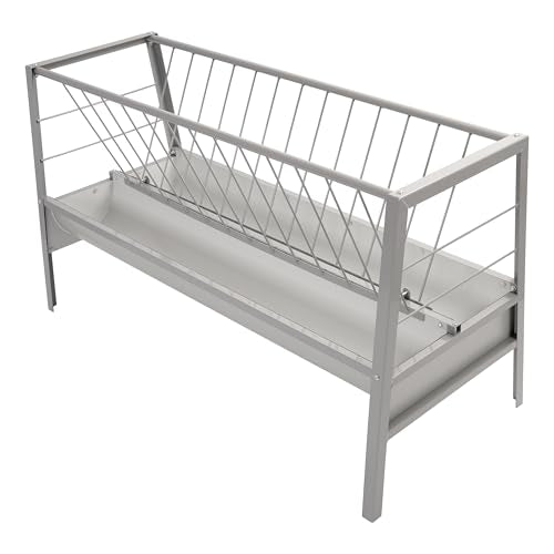HECASA Livestock 2-in-1 Hay & Grain Feeder Storage and Dispensing Feed Pan | 55 Gallon Capacity Livestock Hay Feeders for Goats, Sheep, Horses Steel Powder Coated Silvery - size: Silvery