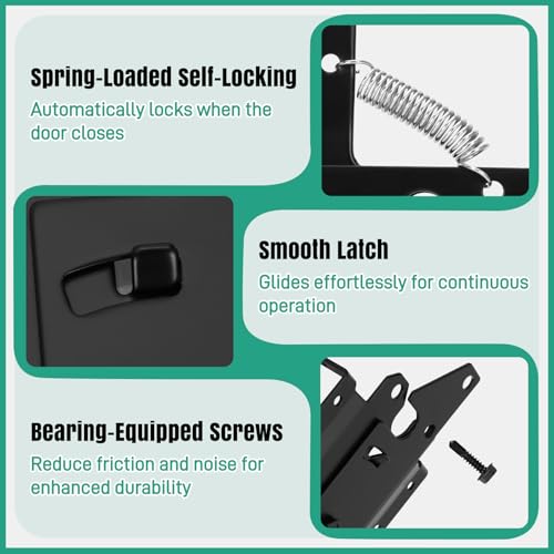 Stainless Steel Self Closing Gate Hinge and Latch Hardware Kit, Heavy Duty Self Locking Gate Hardware for Wood/Vinyl Fence Gate, 4-Pack Kit and 2-Automatic Latch