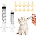 Pet Feeding Syringe with Silicone Nipples | Kitten Syringe for Feeding Newborn Kittens, Puppies, Rabbits and Small Animals (5ml+10ml +10 Silicone Nipples) - color: Ivory