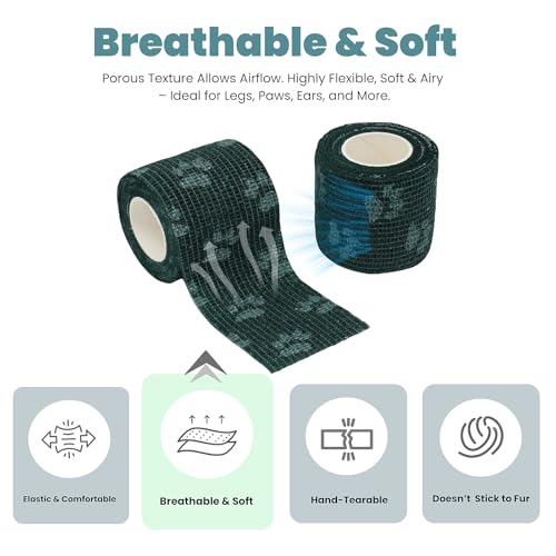 MEDUWEDU Pet Bandage 6 Rolls, Adhesive Bandage, Self Adhesive Bandage, First Aid Adhesive Gauze, for Horses, Dogs,Cats, Birds, Animals (Paw Prints, 2 Inch (Pack of 6)) - color: Animals