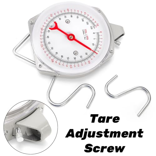 Precision Hanging Scale, 110 LB / 50KG Luggage Weight Scale | Spring Dial Weight Scale Large Fish Scale, Mechanical Kitchen Weighing Food Scale for Market, Feeding, Kitchen