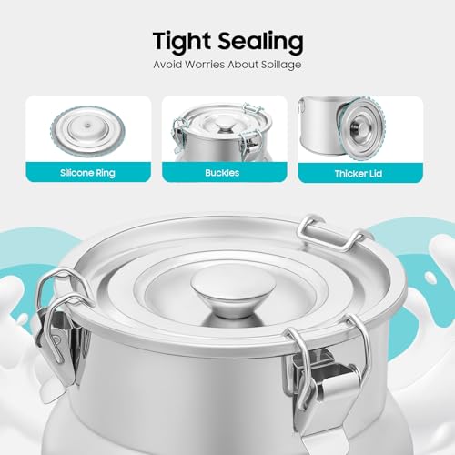 5L/1.32Gallon Stainless Steel Milk Can, Milk Jug Milk Bucket Wine Pail Bucket Bottle Liquid Container Storage Milk Container for Grain Wine Liquid,Stainless Steel Sealed Tank