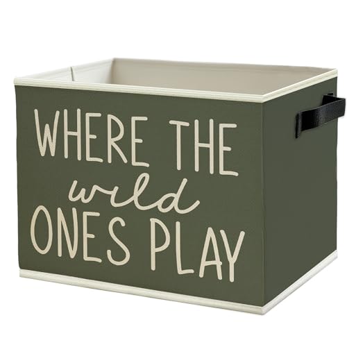 Olive Green Boho Classroom Storage Bins Box with Handles, Where the Wild Ones Play Collapsible Basket Organizer for Kids Playroom Nursery Bedroom Bathroom Books Clothes - color: Color03