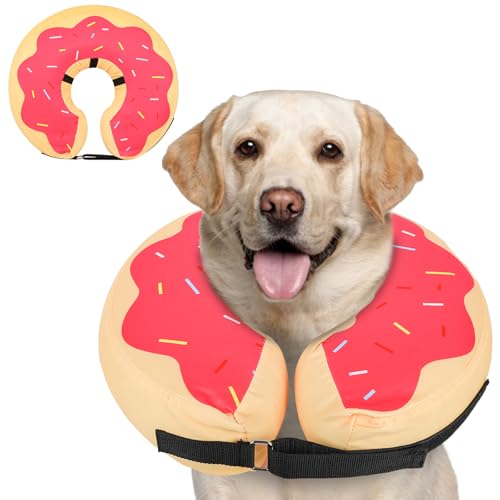 MIDOG Inflatable Dog Cone, Donut Recovery Collar After Surgery, X-Large | Soft inflatable donut e-collar; stops licking after surgery; pet eats & sees normally; neck 21-24 in (XL); not for chewers - color: DarkPink, size: X-large (Neck:21"-24")