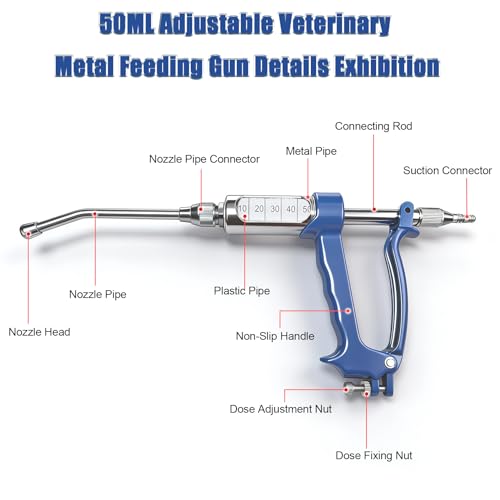 50ML Adjustable Veterinary Metal Feeding Gun, Continuous Drench Gun Continuous Dosing Device with 2.5L Portable Tank, Husbandry Autonomous Feeding Tool for Pig, Sheep, Cow, Horse (50ML) - style: 50ML