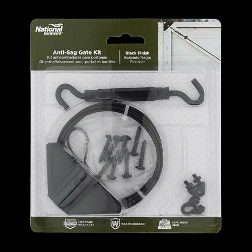 National Hardware Anti-Sag Gate Kit, Steel, Exterior Use, Black | 96 in Cable, Turnbuckle, Corner Brackets, Clamps and Screws Square Up A Sagging Wood or Vinyl Gate