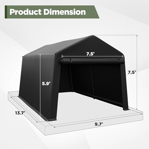 Real Relax Portable Storage Shed 8 x14 FT | Heavy Duty Outdoor Carport Canopy with Rolled up Zipper Door for Bikes, Motorcycles, Outdoor Tools