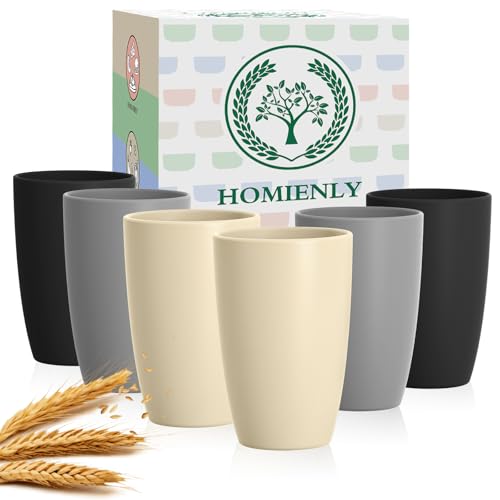 Homienly Premium Wheat Straw Cups, 20oz Lightweight and Unbreakable Drinking Cups Set of 6, Reusable Water Glasses Microwave and Dishwasher Safe Cup Set for Coffee, Milk, Juice - GreyStone - color: GreyStone, size: 20 Ounces