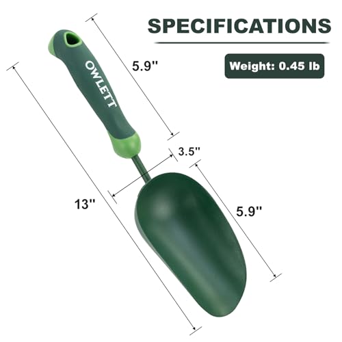 Garden Scoop, 13" Soil Scoop with Ergonomic Rubber Handle, Carbon Steel Potting Shovel Big Volume Gardening Spoon for Transplanting, Digging, Cultivation, Composting, Planting