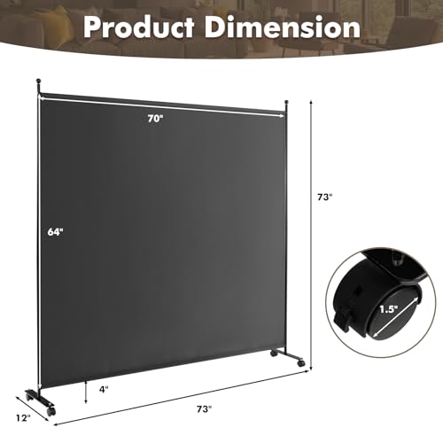 Giantex 73" x 73" Single Panel Room Divider with Wheels, Gray | Mobile Privacy Screen with Lockable Casters, Rolling Fabric Partition Wall for Home, Office, Studio - color: Grey, size: 73''W x 73''H (1 Panel)
