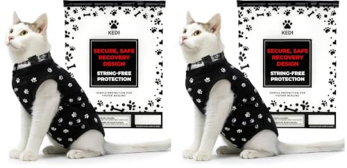 Cat Surgery Recovery Suit Female Cat Onesie for Cats After Surgery Spay Surgical Abdominal Wound Skin Diseases E-Collar Alternative Wear (Black, Medium) (Pack of 2) - color: Black, size: Medium (Pack of 2)