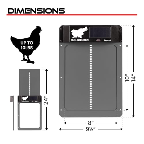 RUN-CHICKEN Door Eternal – Solar Automatic Chicken Coop Door with Built-in Solar Power & Battery Backup, Smart App & Timer Control, Weatherproof Aluminum, Predator-Proof, Easy to Install (Gray)