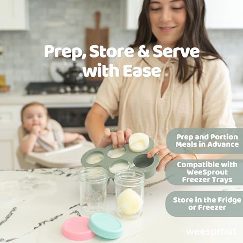 WeeSprout Baby Food Storage Glass Jars w/Lids (4 oz, 6 Pack) Pastel Variety, Snack, Reusable Small Containers, Fridge or Freezer, Microwave & Dishwasher Safe, Essentials for Infants - color: Pastel Variety, size: 4 oz (6 pack)