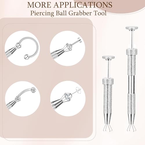2Pcs Piercing Ball Grabber Tool for Changing Jewelry, Stianless Steel Flat Back Earring Applicator Internally Threaded Push Pin Piercing Grabber Tool - color: Silver-G