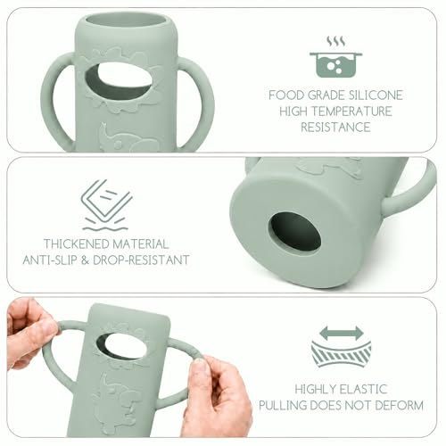 4 Pack Silicone Sleeves for Dr. Brown's Glass Baby Bottles, Anti Breakage Baby Bottle Sleeves Holder, Compatible with Dr. Brown's Anti-Colic Options+ Narrow Glass Baby Bottles, 4 oz/120 mL - color: Grey 4 Pack 4OZ