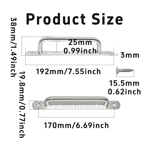 2PCS 7.55” Stainless Steel Barn Door Pulls, Brushed Silver Sliding Door Handles for Cupboard Cabinet Wardrobe Drawer Shed - size: 7.55inch