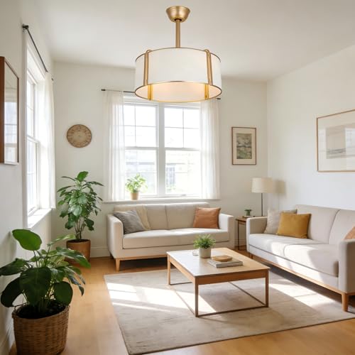 19.2" Gold Fandelier Ceiling Fan with Light Boho Caged Chandelier | for Bedroom Nursery Living Room, Mid-Century Modern Small Enclosed Bladeless, Reversible 6 Speeds, 4 E26 Bulbs (Not Included) - color: Gold Cage