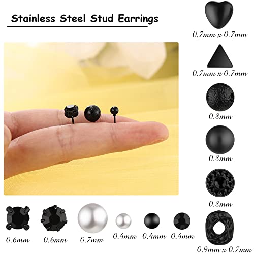 BBTO 24 Pairs Stud Earrings, Crystal Pearl Ear Stud for Women | Earrings, Alloy and Gold, Sliver Gold Black, for Men Women Loved Ones and Friends - color: Black