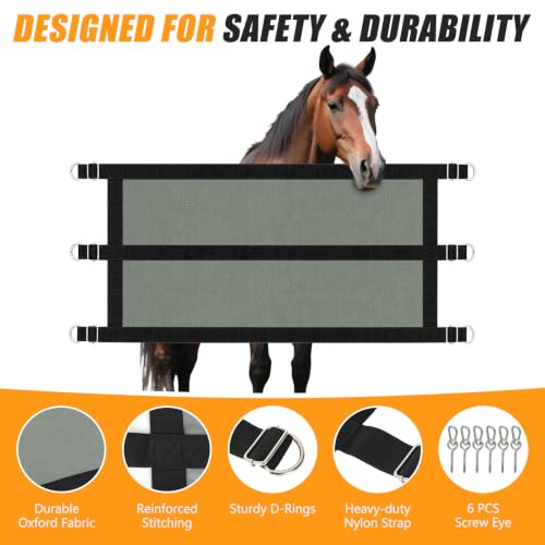 Horse Stall Guard 35.5-47In Aisle Guard Adjustable Horse Stall Gate | Waterproof 600D Fabric Horse Barn Guard with 3 Adjustable Straps and 6 Screw Eyes for Stable Stall Safety Guard Webbing