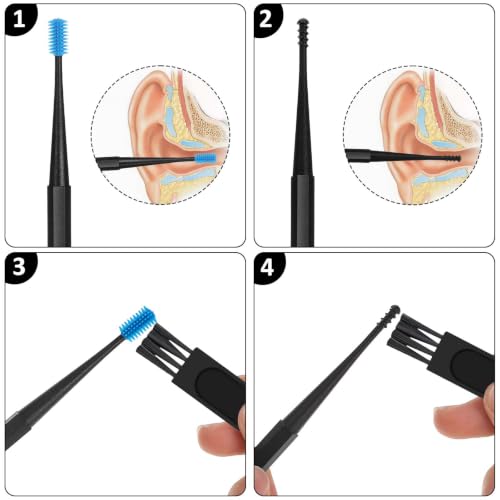 Oruola 9pcs Silicone Ear Wax Removal Tool, Reusable Spiral Ear Wax Removal Tool, Safe Soft Removal Ear Wax Removal Tool with Cleaning Brush for Olders Adult Kids