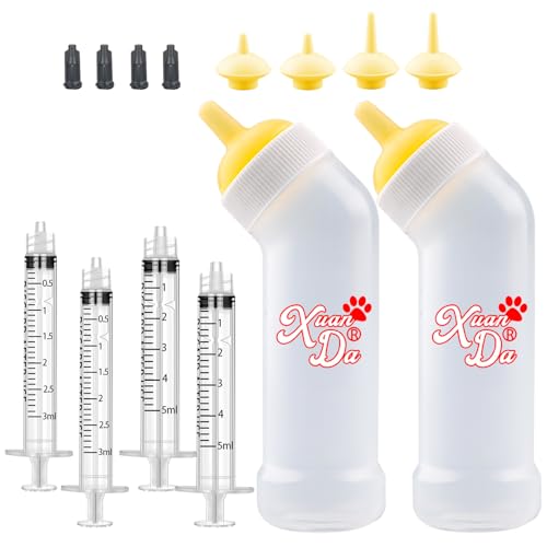 Kitten Nursing Nipple with Syringe, Wide Mouth Angled Puppy Feeding Bottles, with Ventilation Valve Resistant Tearing for Puppies, Kittens, Rabbit, Small Wildlife (L Nipple,Yellow) - color: Yellow, size: Model 3