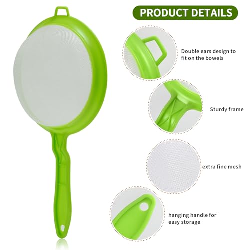 Luckyiren Kefir Strainer Set, 2-Size Plastic Non-Metal Sieve with Fine Mesh | 6.3" & 3.9" Diameter Double-size for Kefir Grains, Milk Kefir, Water Kefir & Kombucha - Durable, Food Grade & Easy Clean - color: Green
