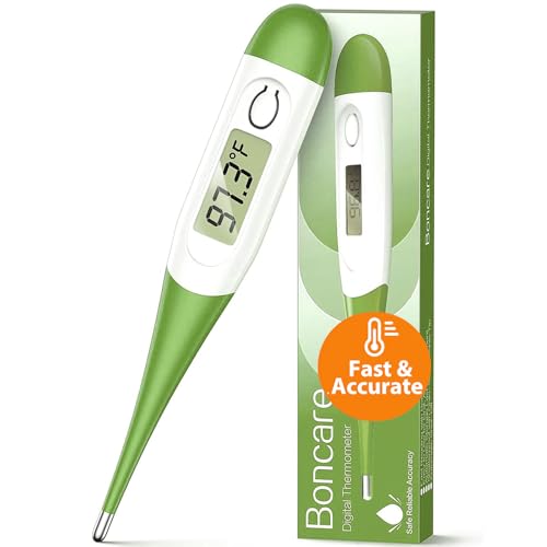 Boncare 10 Seconds Oral Thermometer for Adults and Kids, Green | Accurate & Safe, Rectal Digital Thermometer for Baby, Fever Alarm - color: Green
