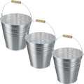DUNCHATY 4 Gallon Galvanized Ice Bucket 3 Pack - Large Metal Beverage Tub with Wood Handles for Parties, Weddings, Beer, Wine & Champagne - 13" x 13" x 12" Rustproof Cooler - color: Ice-buckets 3P