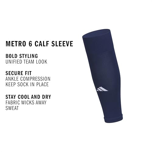 adidas Unisex Metro Soccer Socks or Calf Sleeves (1 Pair) Over-the-Calf | Unisex, 1-Pack, Cushioned Impact Zones, Moisture-Wicking, Calf Compression, Versatile Layering, Game & Practice Ready - color: Team Navy Blue/Calf Sleeve, size: Large, style: Calf S