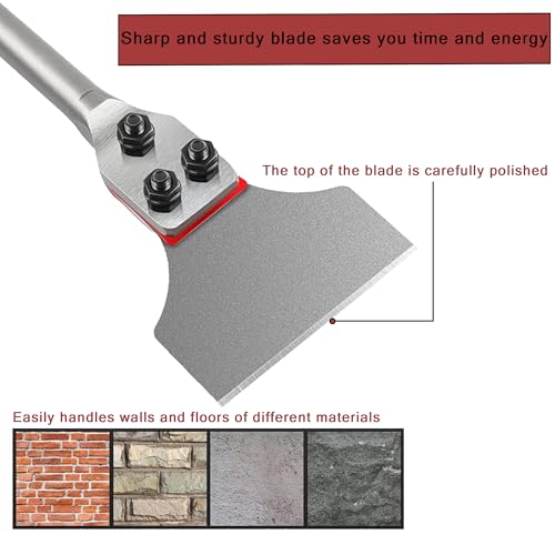 SDS Plus Floor Scraper 4 in. x 12 in. Wide Tile Flooring Adhesives Remover, Thinset Removal Tool Chisel Bit with Spare Blades for Rotary Hammer Drill - size: 4X12''