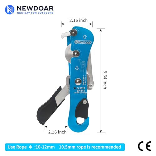 NewDoar Climbing Stop Descender Rappelling Belay for Ropes 10-12mm The Novices for Rescue & Arborist CE Certification - color: Blue