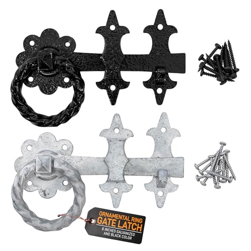 GATEMATE® B5612003 Ornamental Ring Gate Latch | 8" (200mm) Black | Durable and Decorative Gate Hardware | Powder-Coated Finish | Includes Fittings for Easy Installation - color: Dull Black